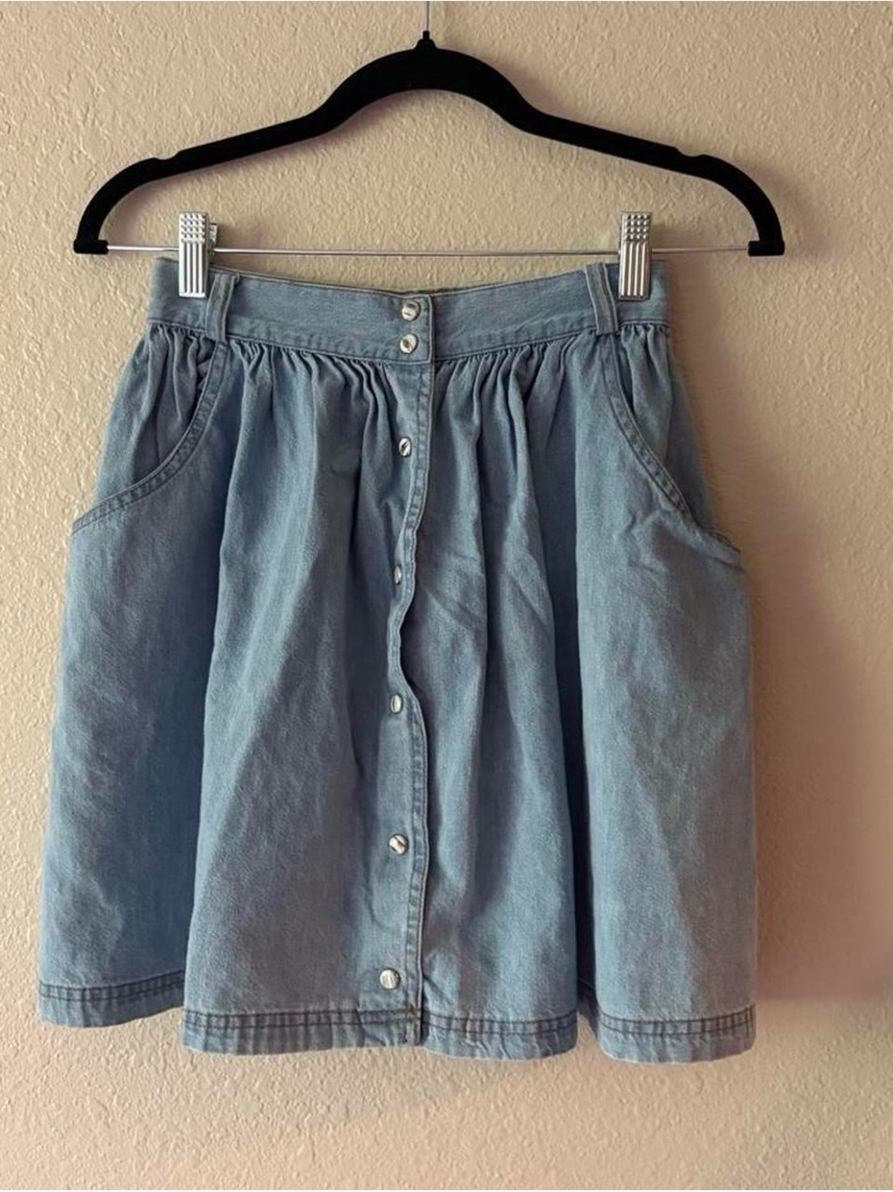 Guess Light Blue Button-Front Denim Skater Skirt